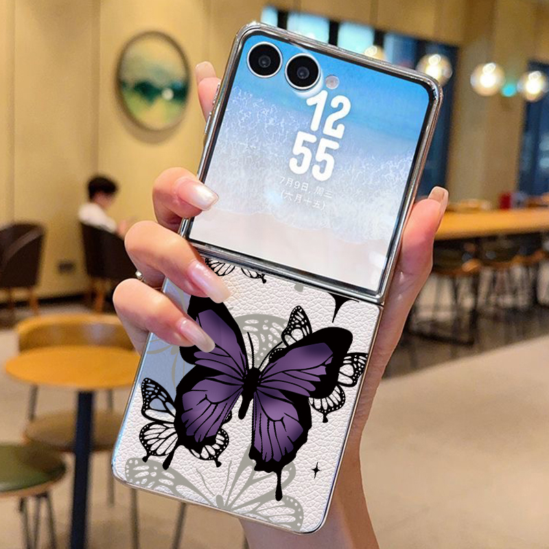 Phone Cases Z Fold 6 - 퍼플 버터플라이 PU 가죽 폰 케이스