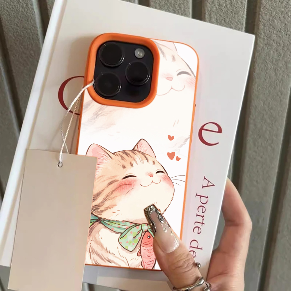 Phone Cases Orange - 오렌지 고양이 물고기 하트 폰 케이스