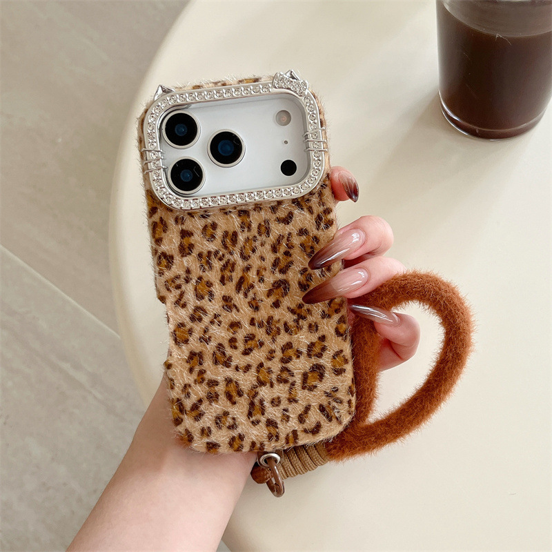 Phone Cases Apple - 럭셔리 다이아몬드 장식 레오파드 프린트 플러시
