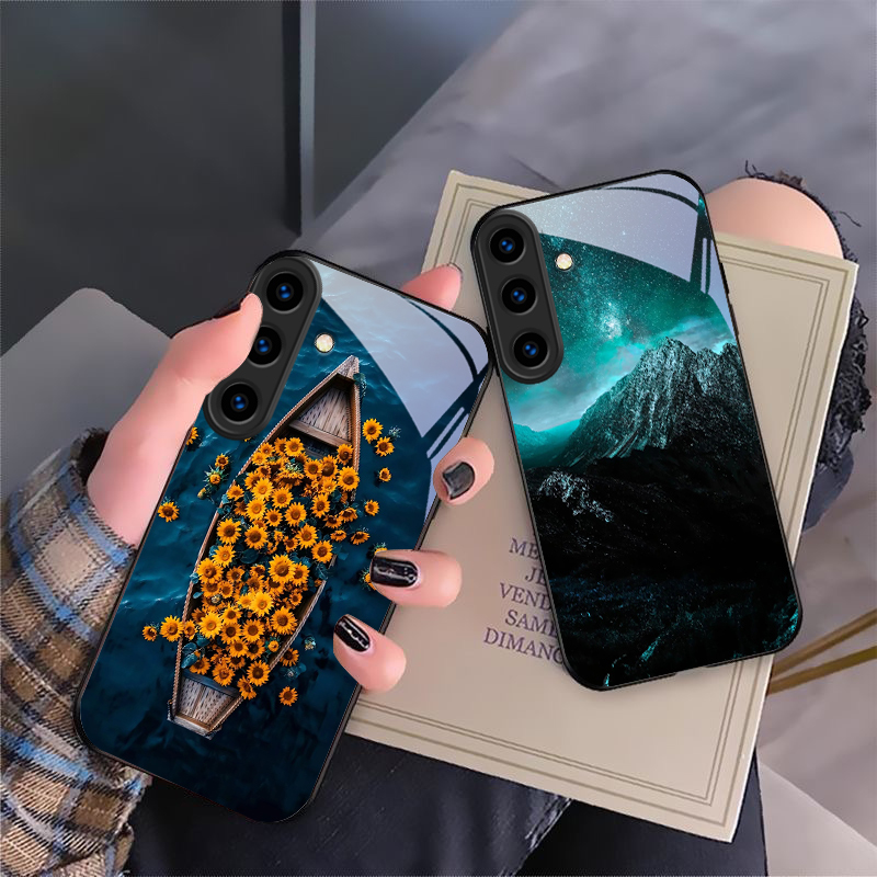 Phone Cases Orange - 따뜻한 오렌지색 헤일로 트리 디자인 삼성