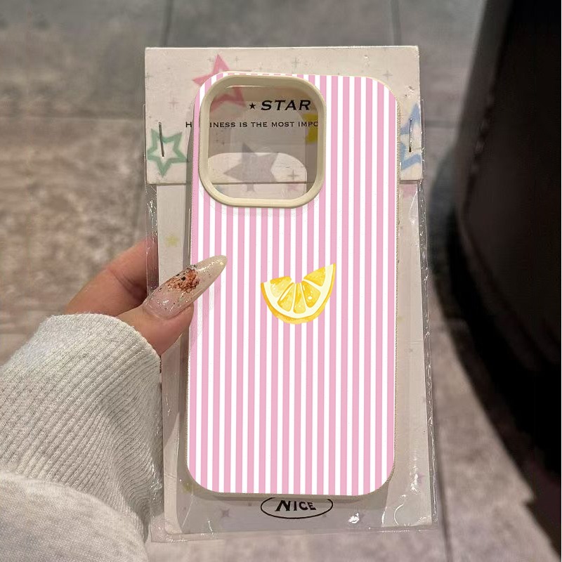 Phone Cases Orange - 오렌지 핑크 화이트 스트라이프 폰 케이스