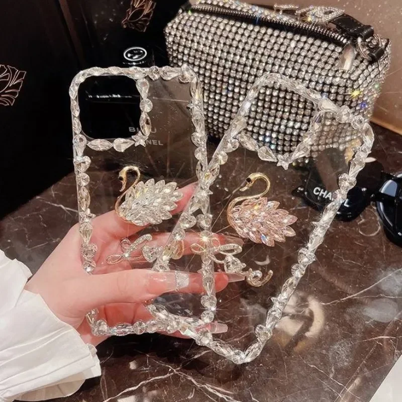 Phone Cases Arc - 다이아몬드 러브 크리스탈 스완 폰 케이스,