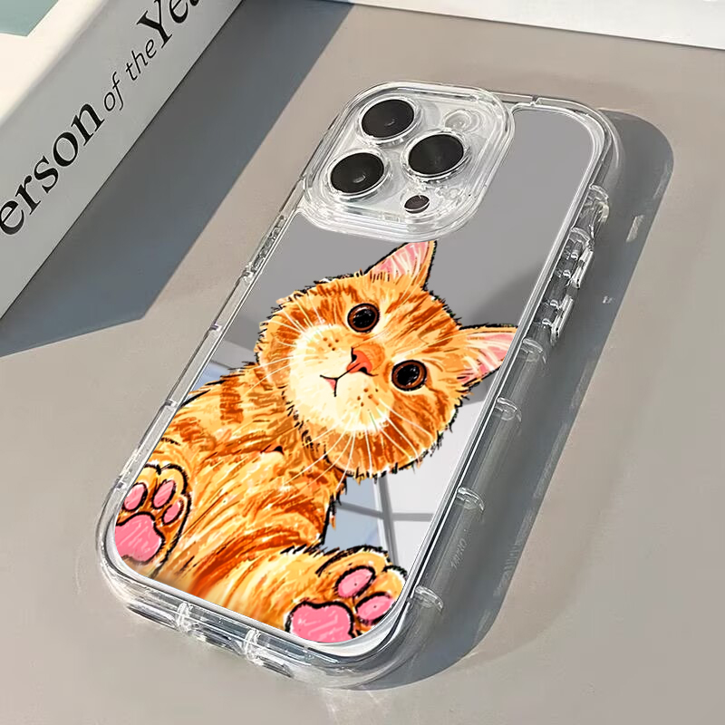 Phone Cases Orange - 귀여운 만화 오렌지 고양이 미러 폰