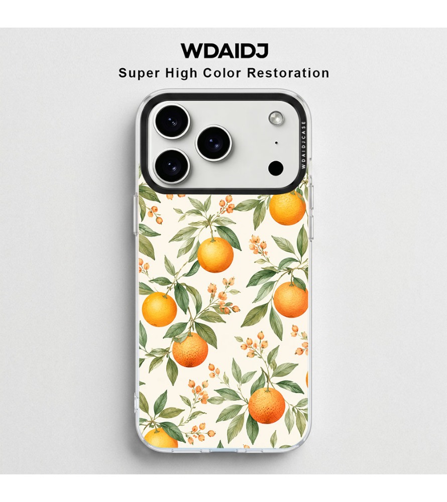 Phone Cases Orange - 손으로 그린 오렌지 가지 패턴 투명