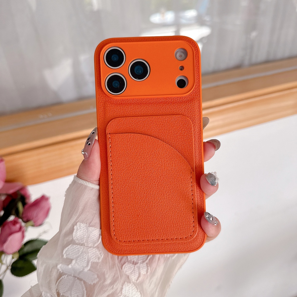 Phone Cases Orange - 고급 오렌지 가죽 삽입 카드 수납