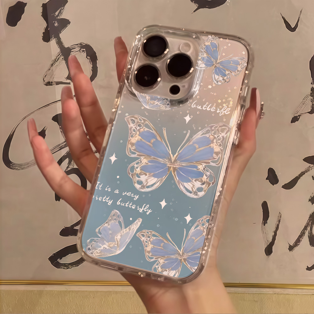 Phone Cases Expensive - 럭셔리 블루 버터플라이 투명 글리터 폰