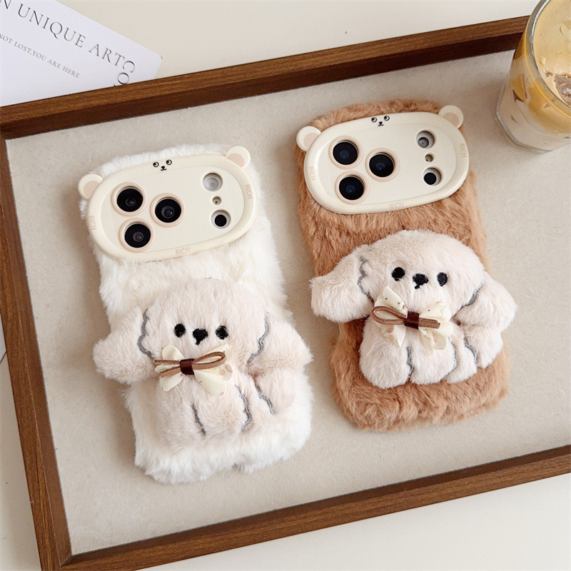 3D 만화 리본 강아지 따뜻하고 폭신한 플러시 폰 케이 - Phone Cases Iphone 리뷰 및 가격