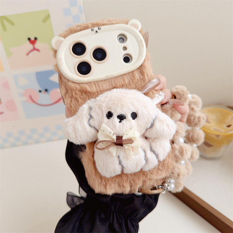 3D 만화 리본 강아지 따뜻하고 폭신한 플러시 폰 케이 - Phone Cases Iphone 리뷰 및 가격