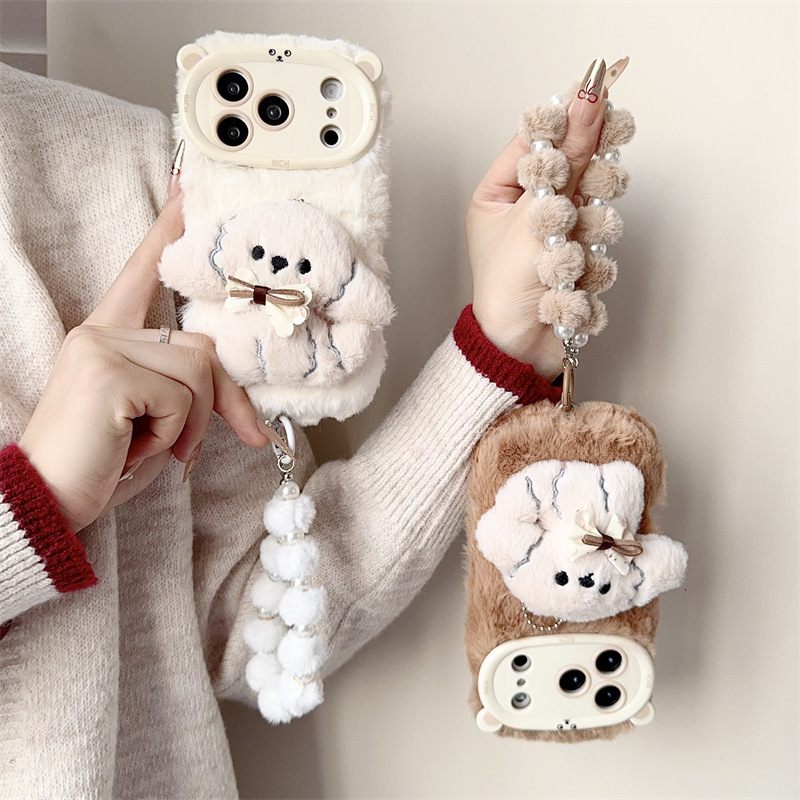 3D 만화 리본 강아지 따뜻하고 폭신한 플러시 폰 케이 - Phone Cases Iphone 리뷰 및 가격
