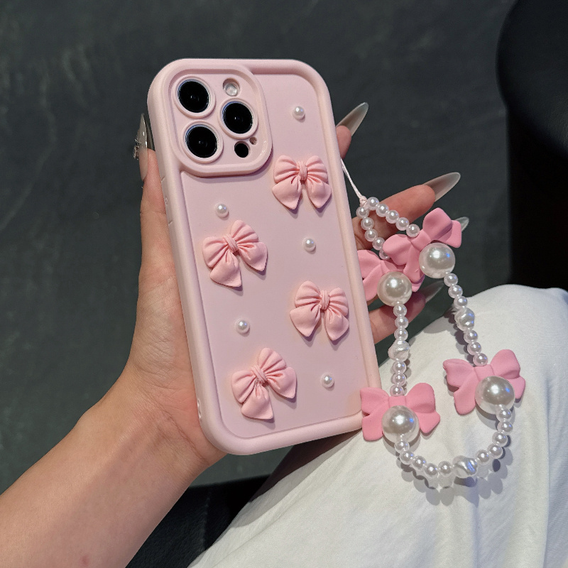 핑크색 폰 케이스, 리본 매듭 진주 끈 포함, 아이폰  - Phone Cases With Charms 리뷰 및 가격