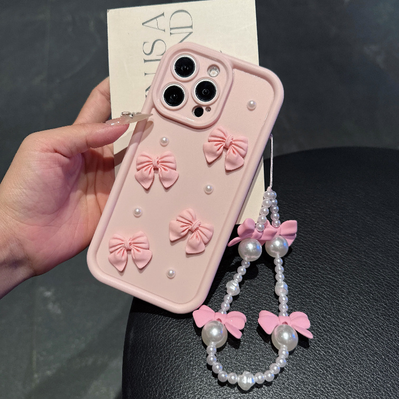 핑크색 폰 케이스, 리본 매듭 진주 끈 포함, 아이폰  - Phone Cases With Charms 리뷰 및 가격