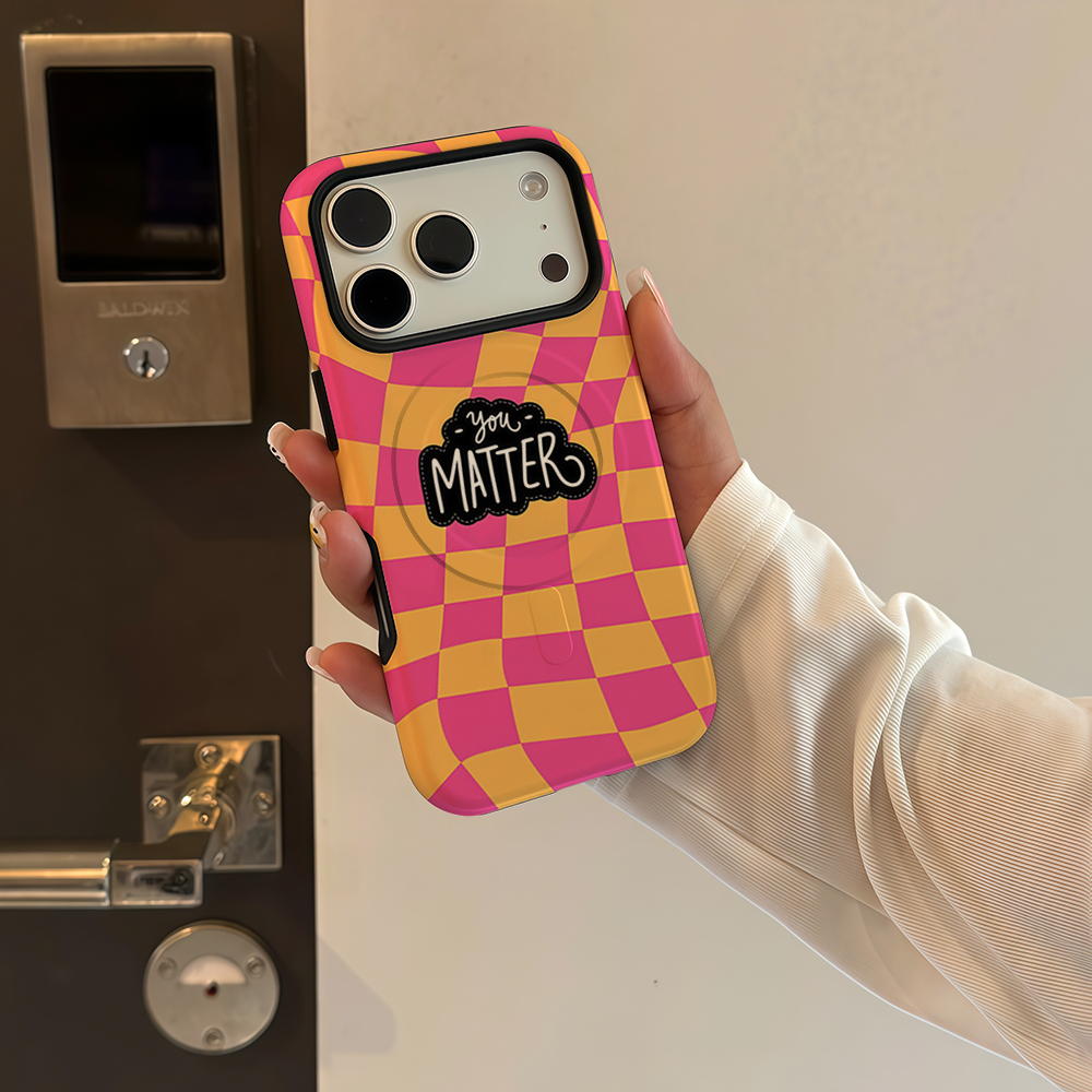 핑크 오렌지 체크 슬로건 아이폰18 필수템 폰케이스 이 - Phone Cases Orange 리뷰 및 가격