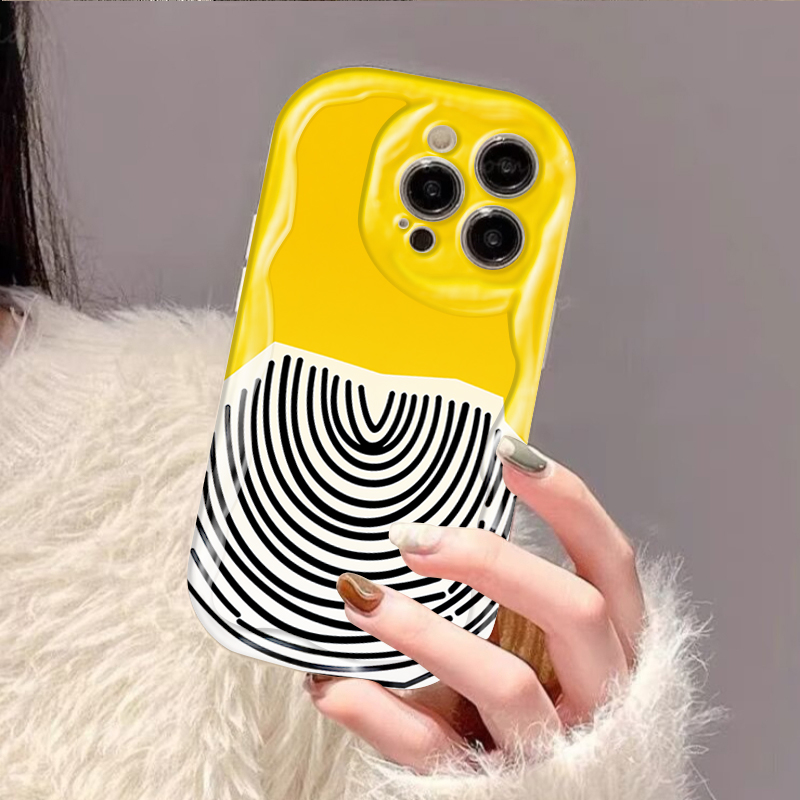 노란색 배경에 검은색 아크 패턴, 간단한 추상 디자인  - Phone Cases Arc 리뷰 및 가격