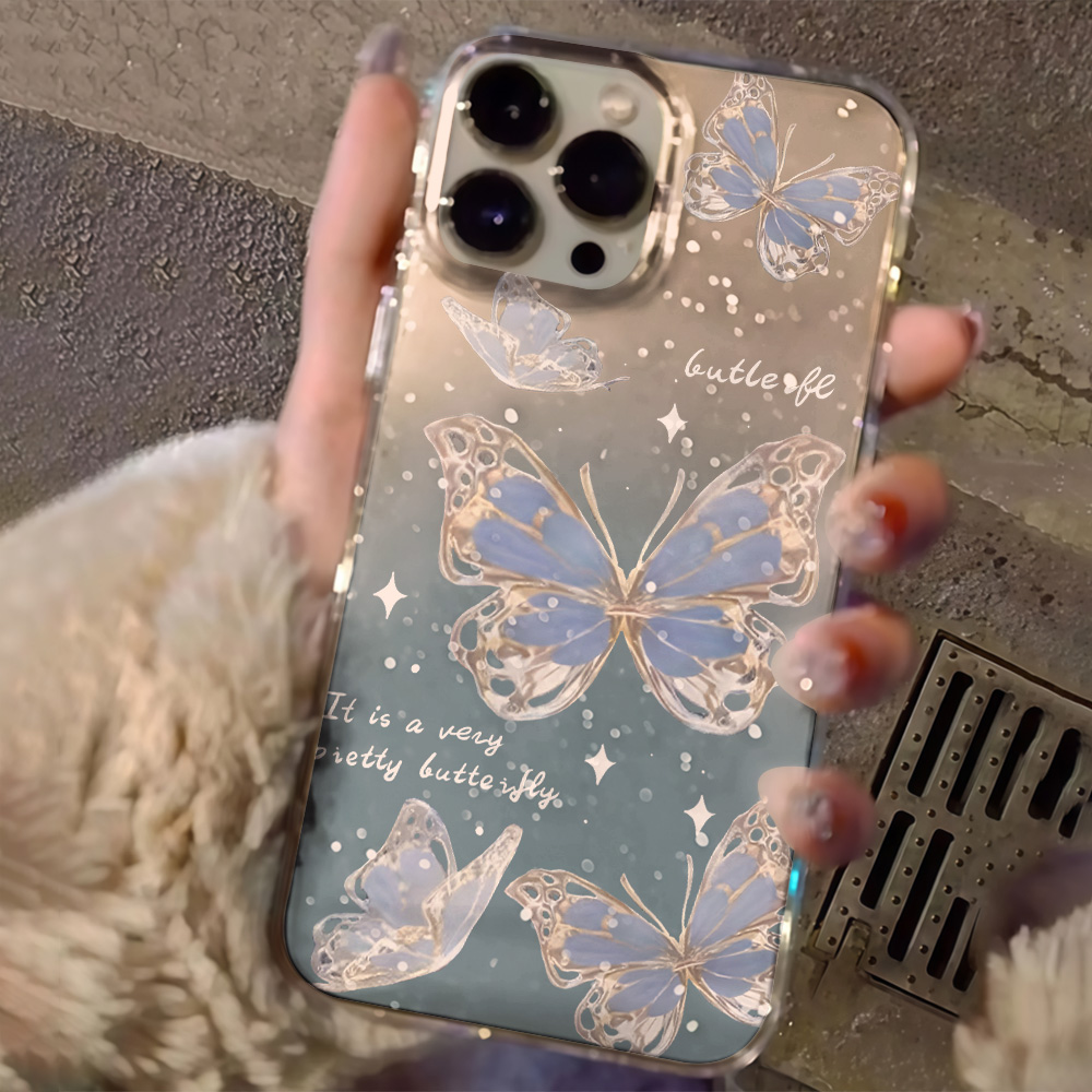 럭셔리 블루 버터플라이 투명 글리터 폰 케이스 (아이폰 - Phone Cases Expensive 리뷰 및 가격