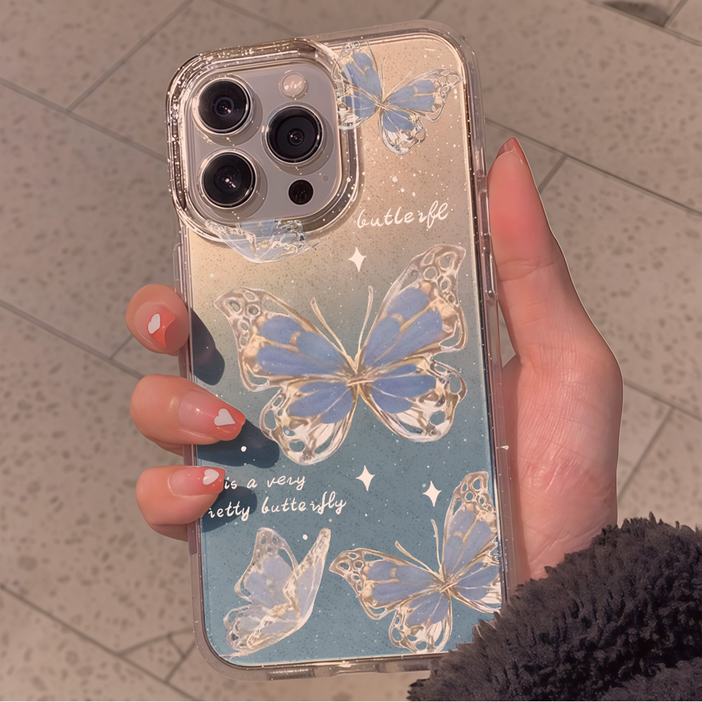 럭셔리 블루 버터플라이 투명 글리터 폰 케이스 (아이폰 - Phone Cases Expensive 리뷰 및 가격
