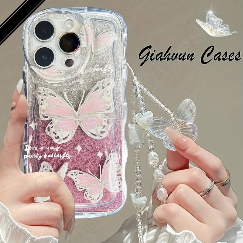 INS 나비 패턴 크림 웨이브 엣지 폰 케이스 (아이폰 - Phone Cases With Charms 리뷰 및 가격