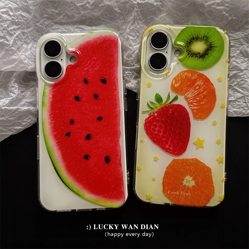 여름 풀스크린 과일 딸기 키위 오렌지 수박 폰 케이스  - Phone Cases Orange 리뷰 및 가격