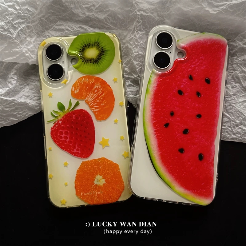 여름 풀스크린 과일 딸기 키위 오렌지 수박 폰 케이스  - Phone Cases Orange 리뷰 및 가격